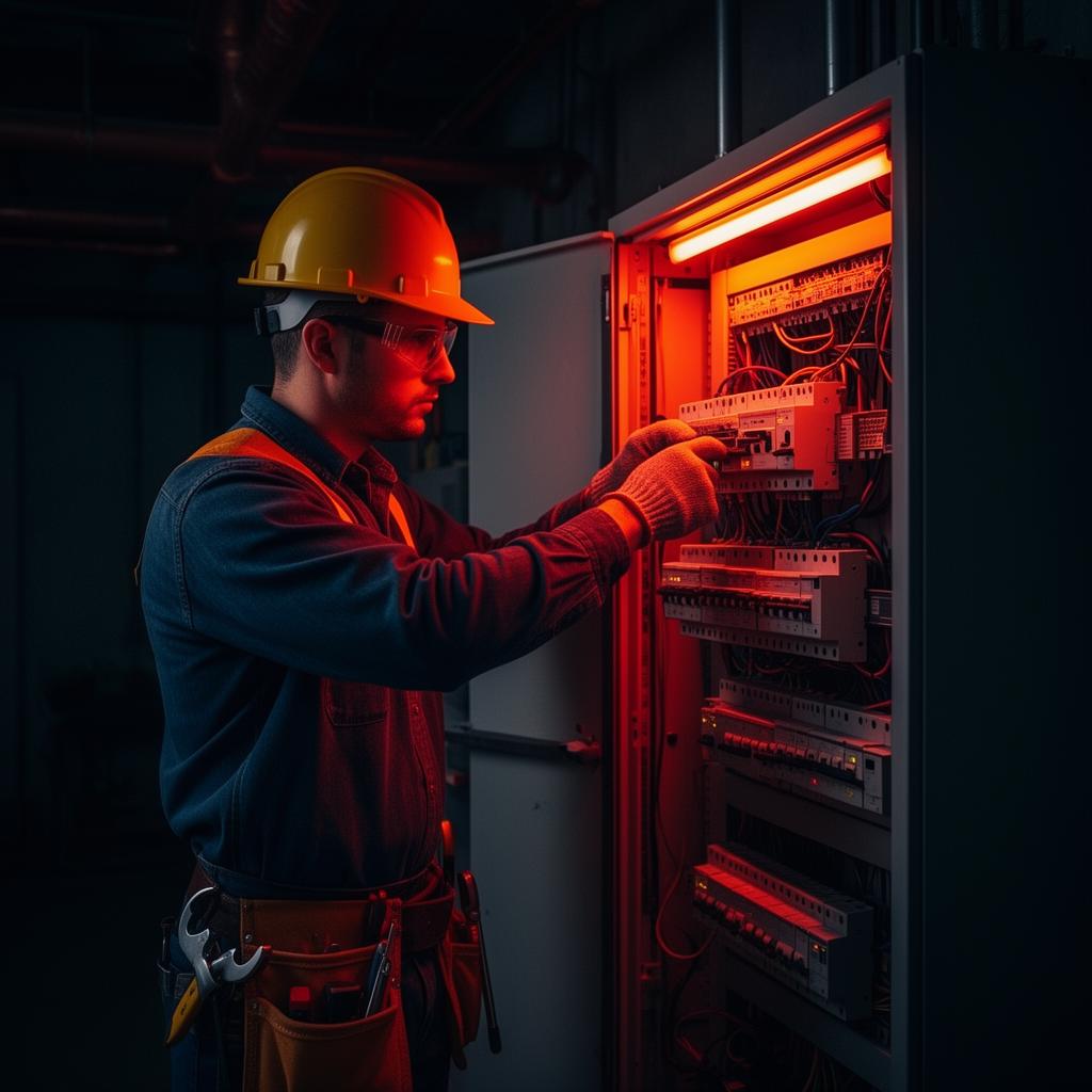 Professional electrician at work